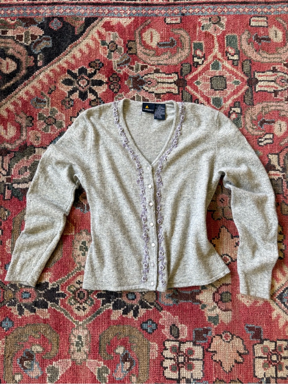 Liz Sport Light Gray Wool Blend Cardigan Sweater